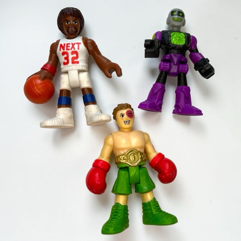Lot Of 3 Fisher Price Imaginext Figures Robot Boxer Basketball Player Toys